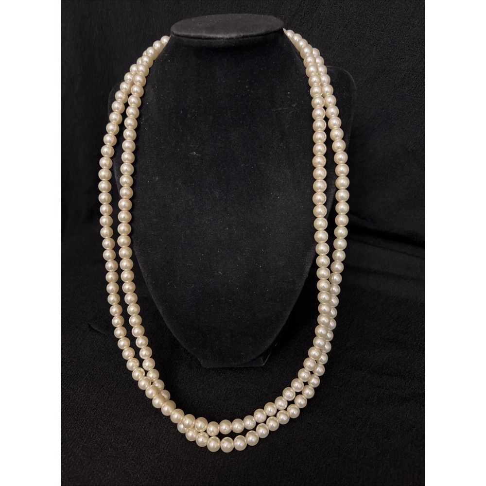 Vintage 54 In Faux Pearl Endless Necklace Long Opera Rope Cream Beaded Elegant